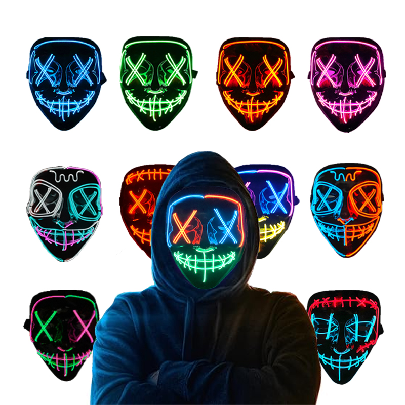 Led Purge Mask Halloween - Máscaras Neon Luminosas Sem Fio para