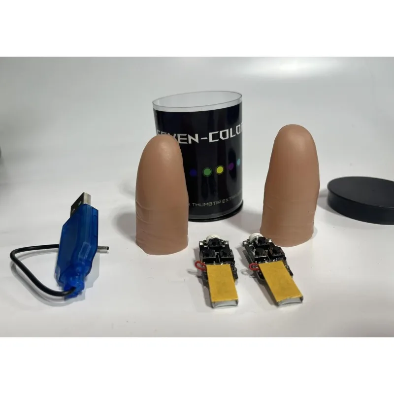 Sete cores led luz polegar dic - Thumb Tip Magic Trick Set avaliação e preço