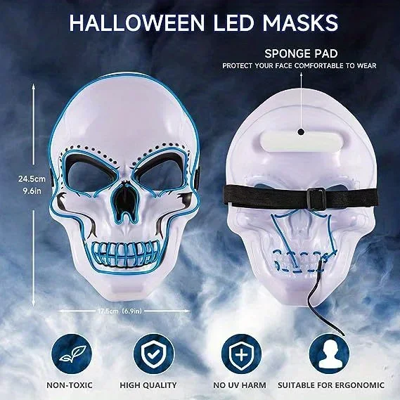 Máscara de caveira de terror p - Led Purge Mask Halloween avaliação e preço